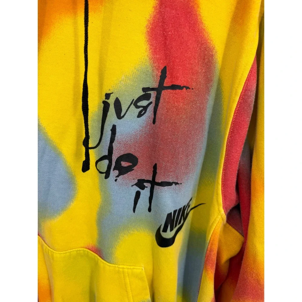 Nike Just Do It Tie Dye Pullover Hoodie Mens Large Yellow Red Blue Graphic